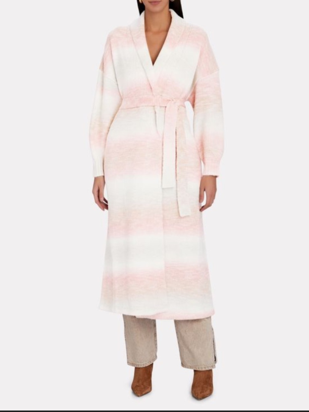 Xirena Minta Cardigan Cozy Pink & White Stripe Robe Wrap